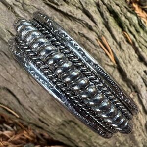 TAHE Wide Cuff Heavy Sterling Silver Bracelet